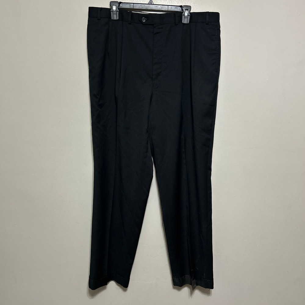 Ralph Lauren Dress Pants 38x30.5 Black Pleated Cuffed Trousers Preppy Luxury